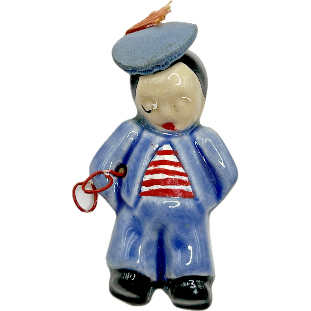 Rare Vintage ELZAC Ceramic French BOY BROOCH Pin Costume Jewelry